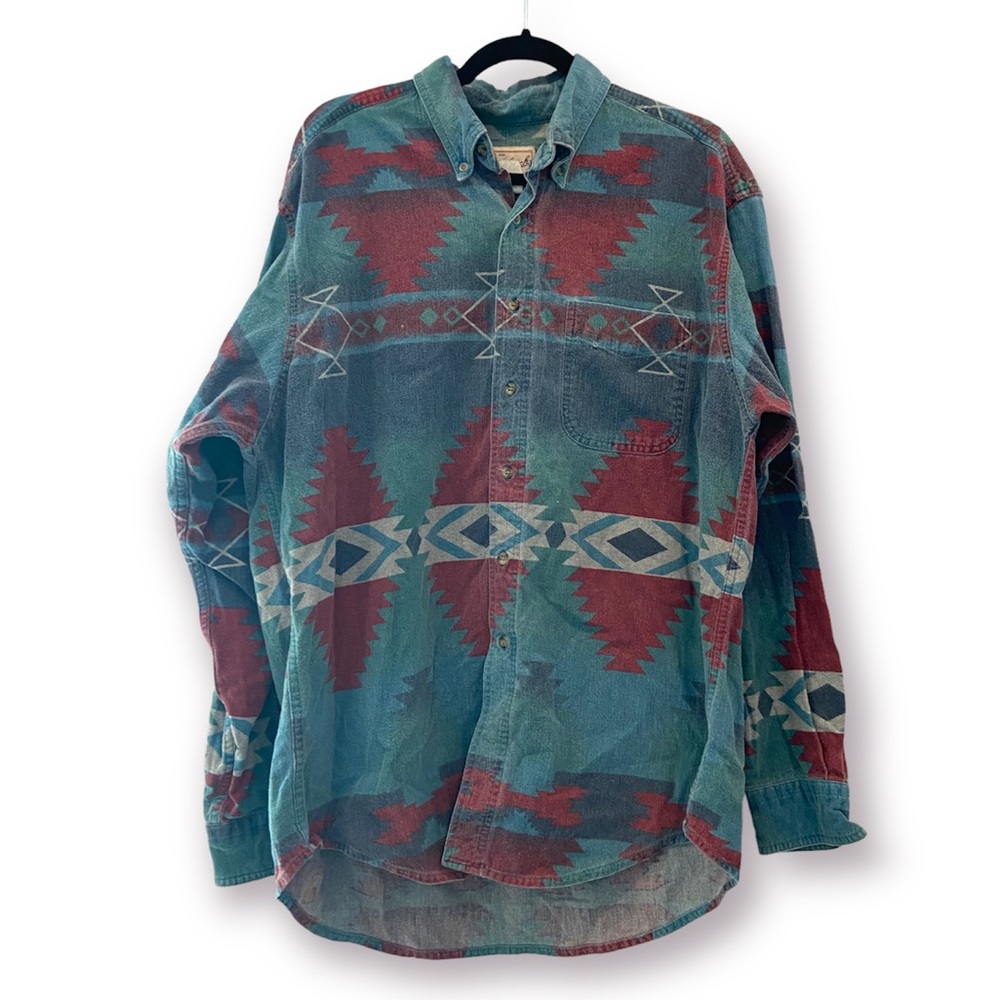 WOOLRICH Southwestern Aztec Flannel Vintage 90’s Button Down Overshirt XL